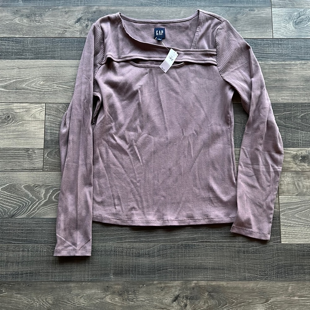 GAP Rib Crossover Cutout Top Wassel Brown Size Large